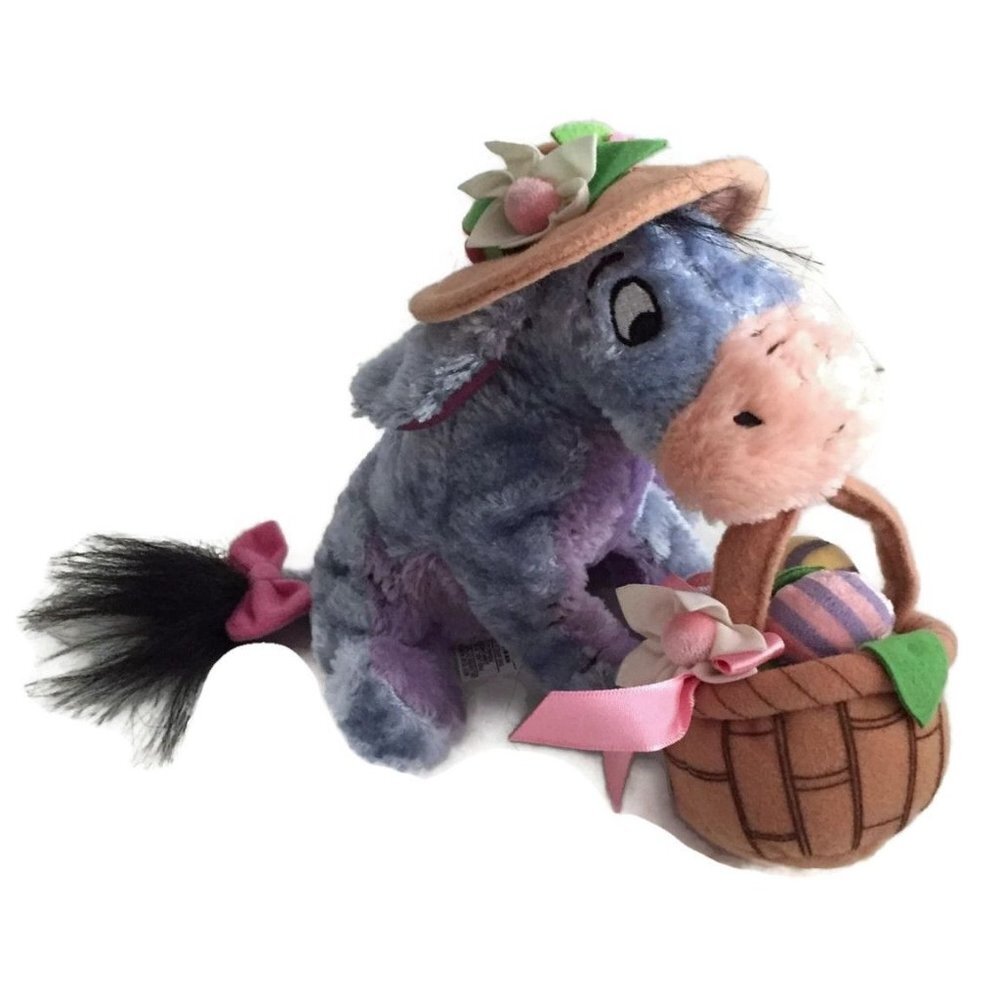 Vintage Easter Basket Eeyore Beanie Baby Plush Stuffed Animal Soft Toy